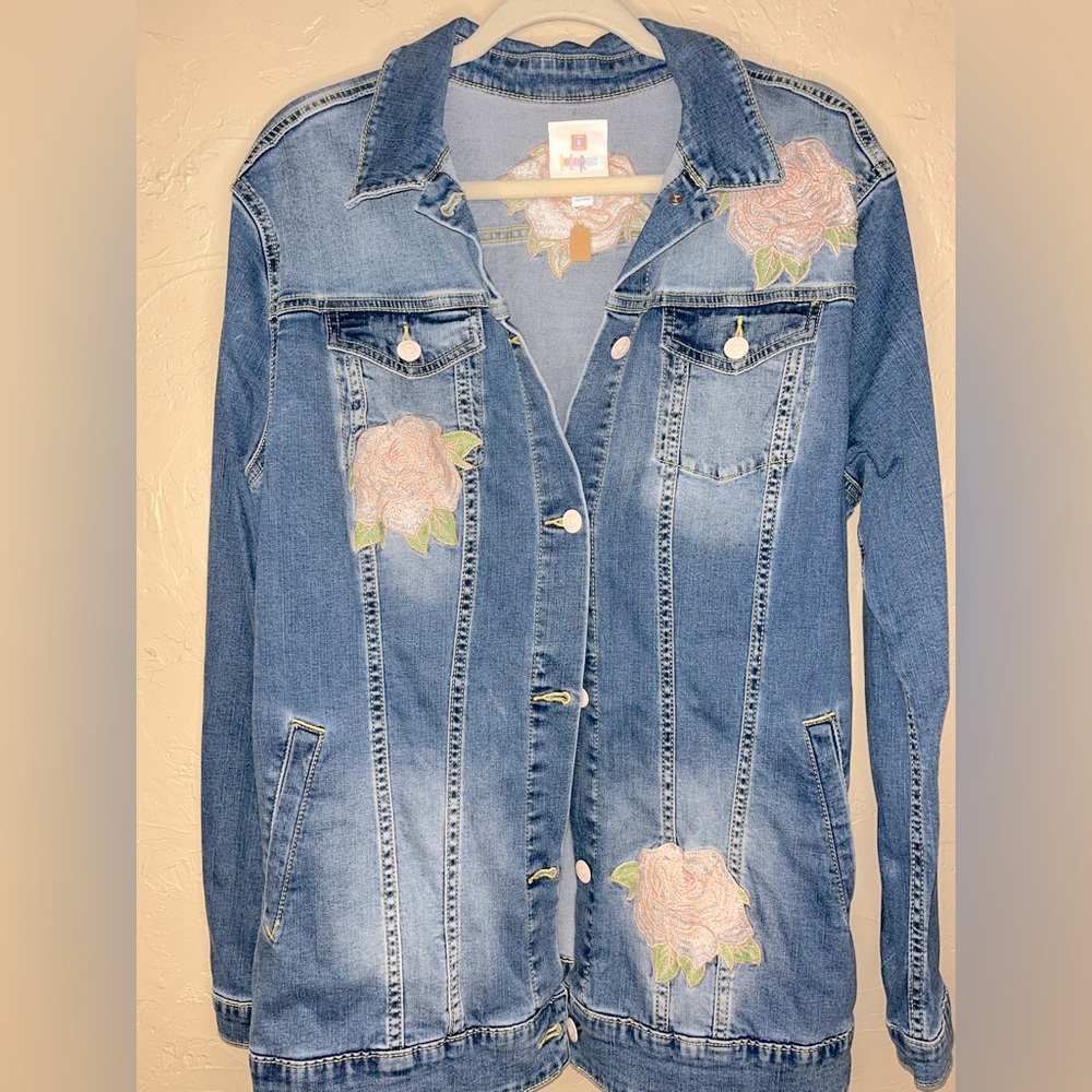 Lularoe jean jacket floral embroidered